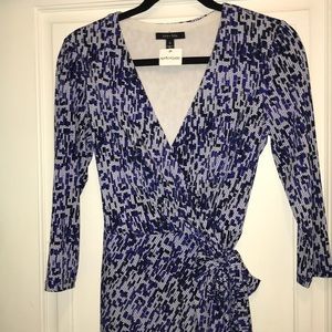 Ivy + Blu blue white abstract print wrap dress